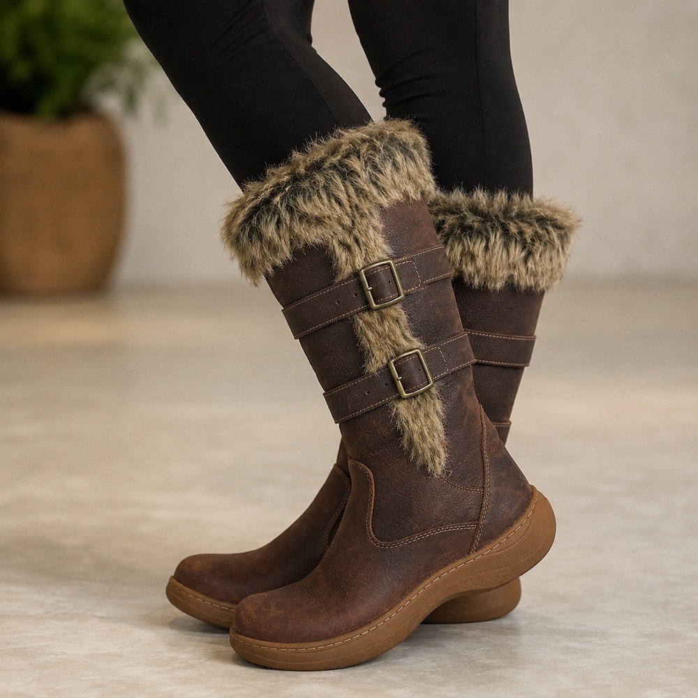 L.L. Bean Waterproof Winter Boots Sz 9.5 Brown Leather Faux Fur Gorpcore